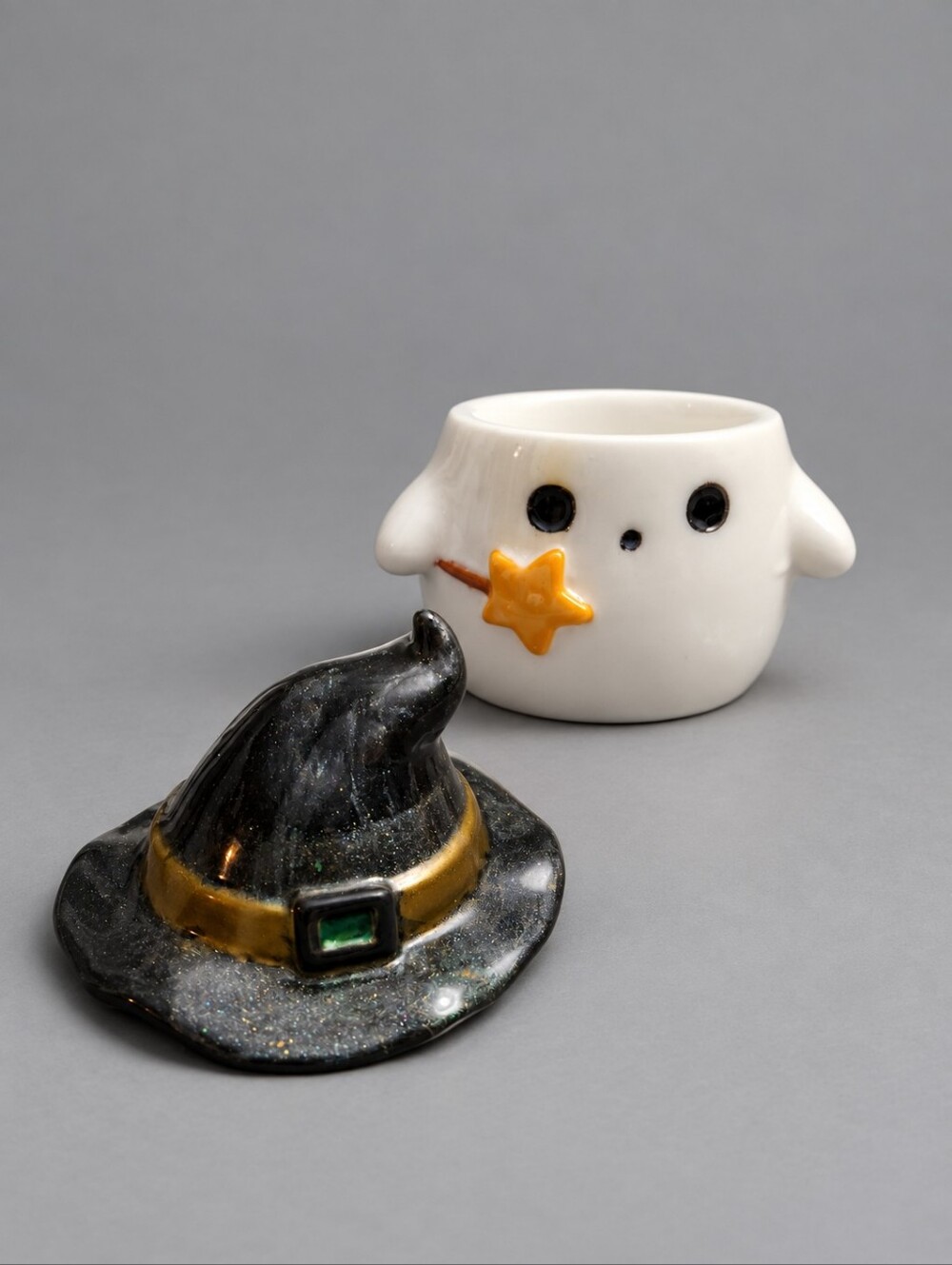 Handcrafted Resin Halloween Ghost Witch Hat Trinket Jar Candle Holder - Picture 2 of 4